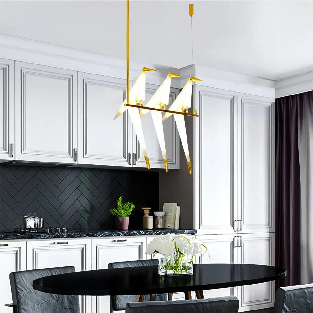 Perching Bird Chandelier 3-head arrangement view