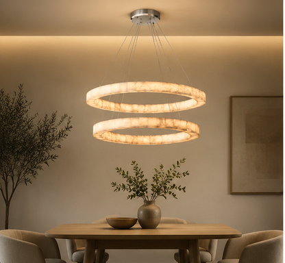 Two-tier round alabaster chandelier for dining room