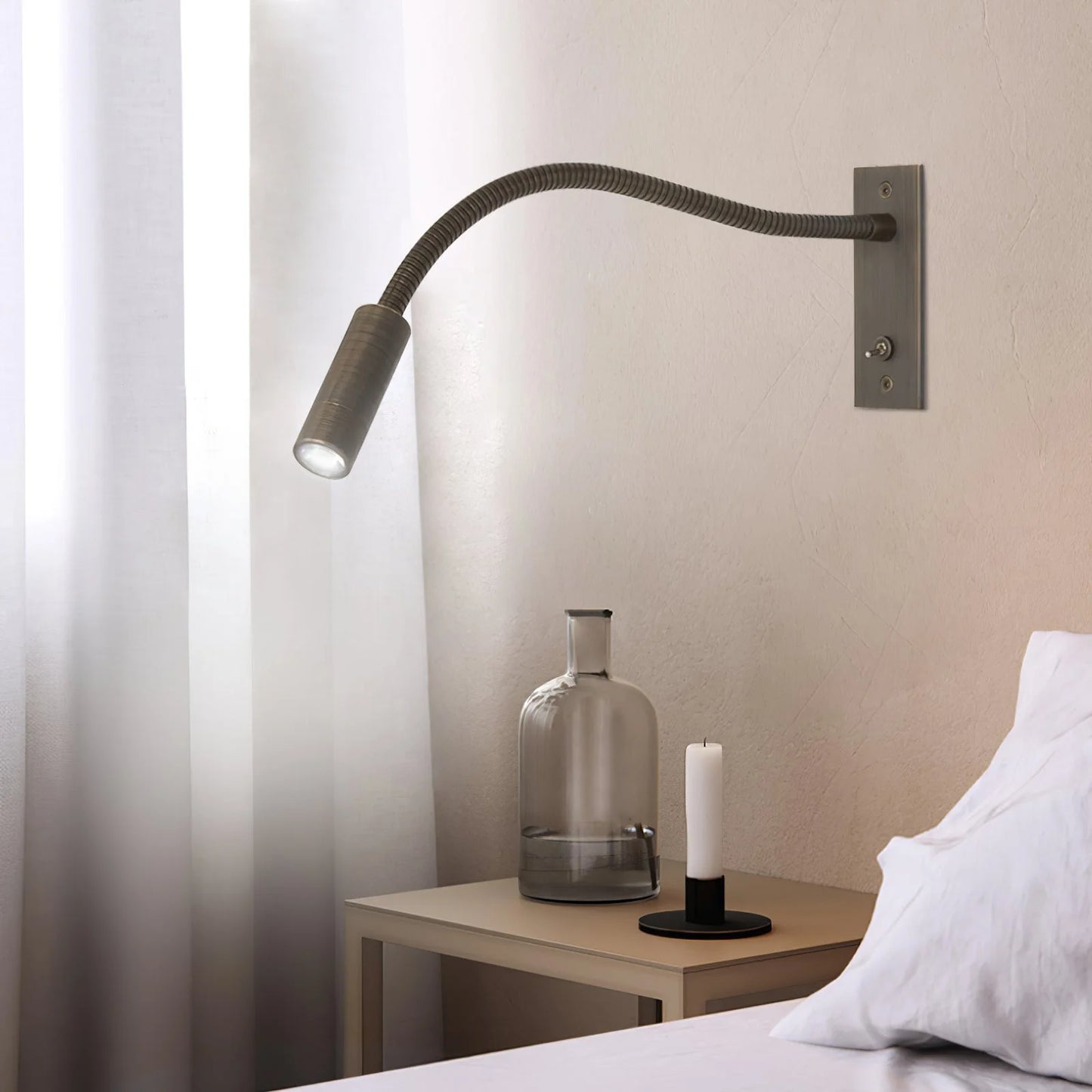 Horizontal LED wall lamp shown in a contemporary interior