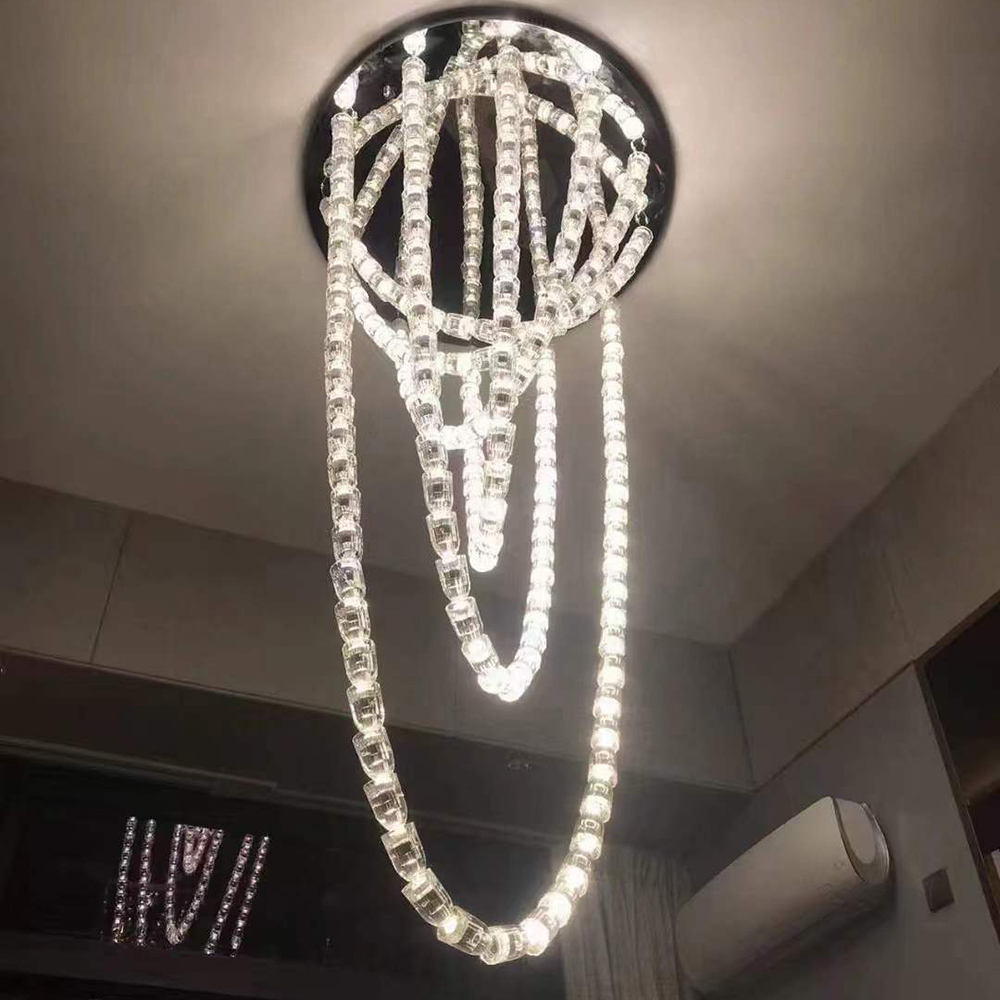 Luxury Long String Necklace Chandelier for Staircase Lobby Villa