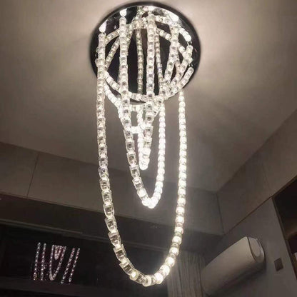 Luxury Long String Necklace Chandelier for Staircase Lobby Villa