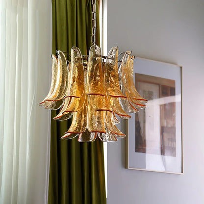 Murano Chandelier amber 4-layer large 31.5 inch