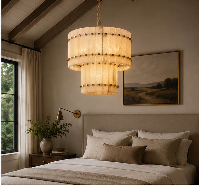 Natural Alabaster Tiered Chandelier