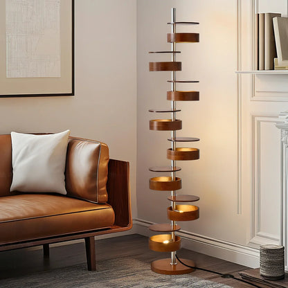 Cylindrical Wood Column Floor Lamp