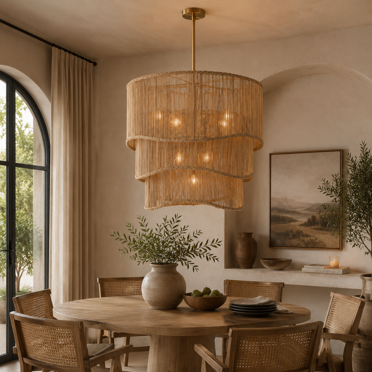Coastal Hand-Woven Rattan Chandelier