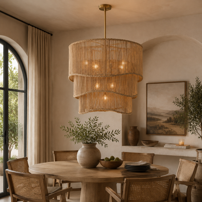 Coastal Hand-Woven Rattan Chandelier