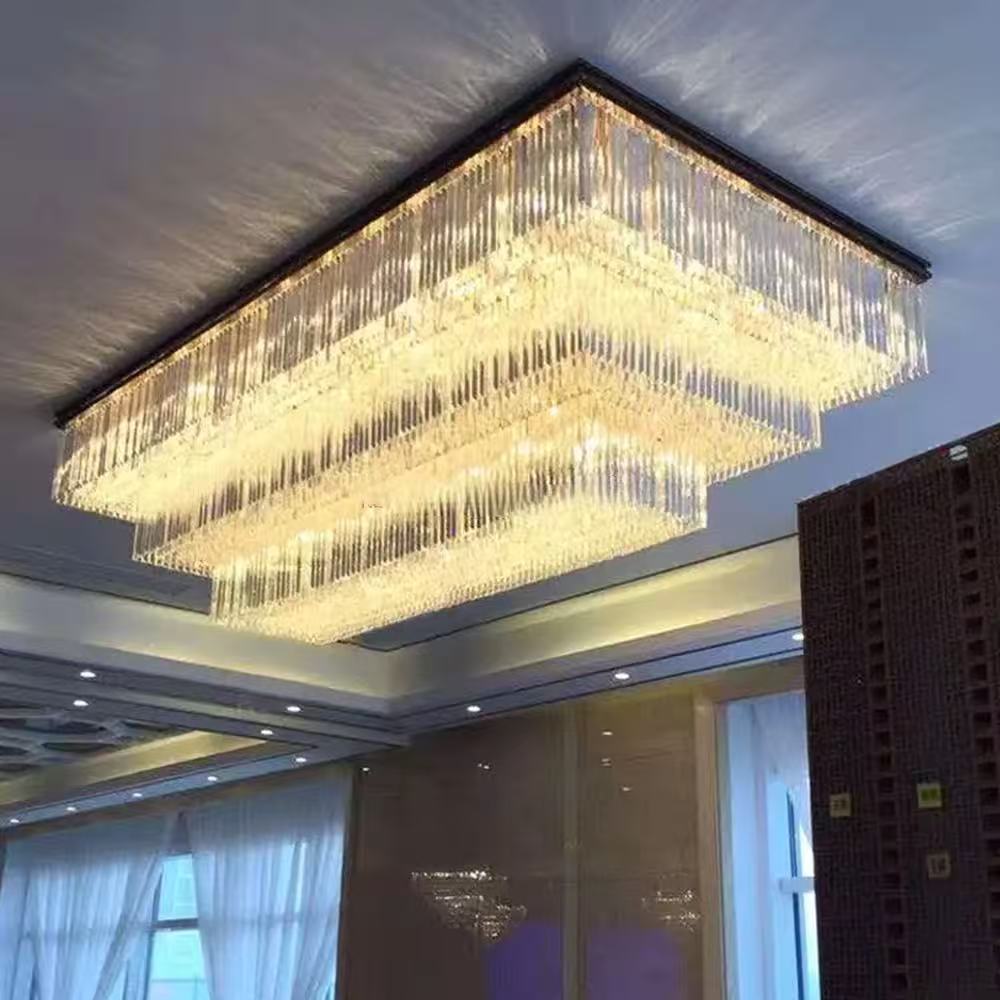 Large Gold Rectangular Crystal LED Luxury Chandelier