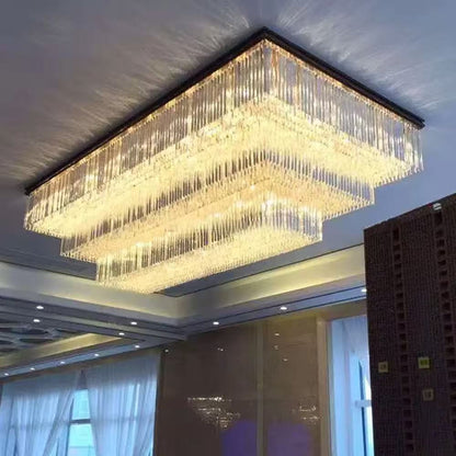 Large Gold Rectangular Crystal LED Luxury Chandelier