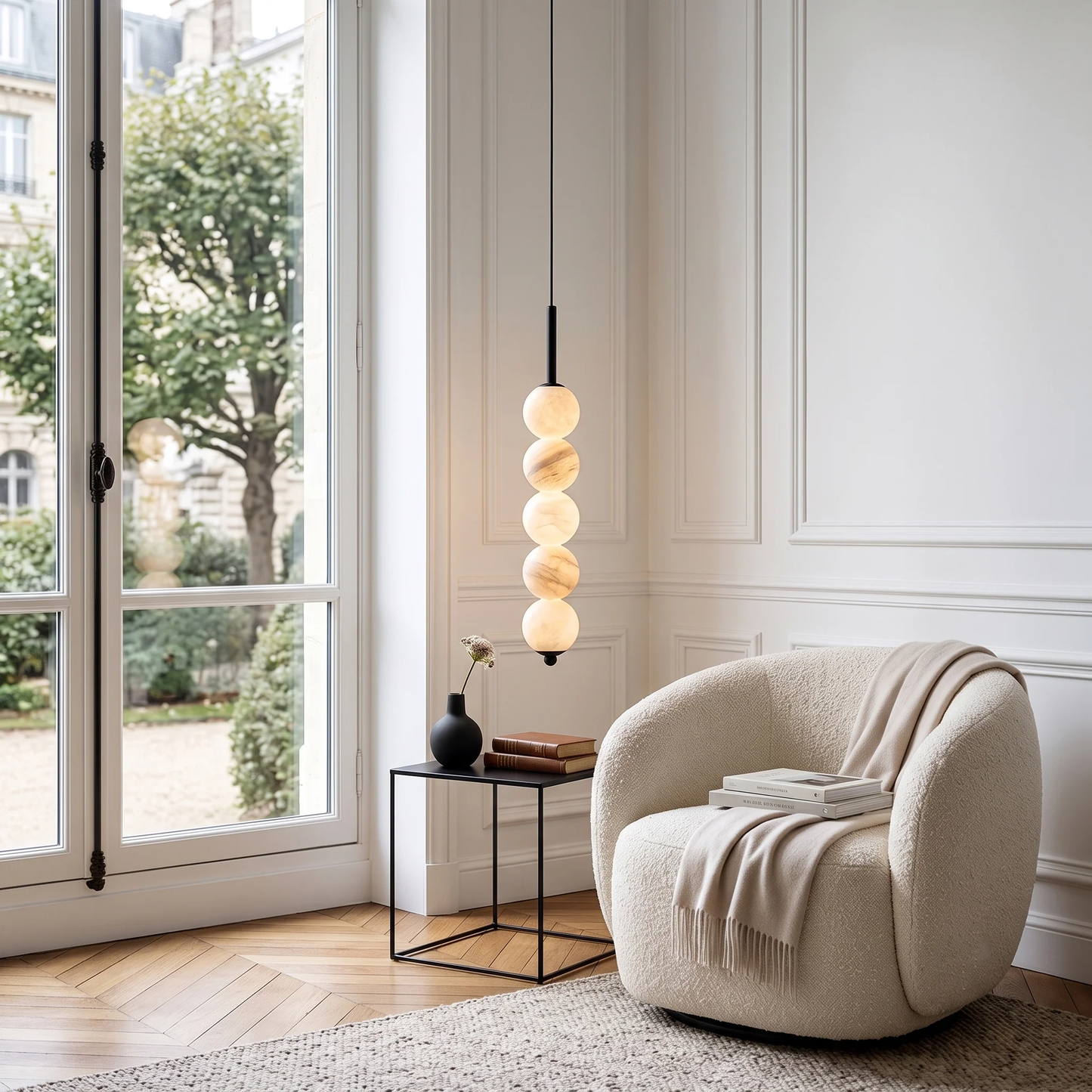 Alabaster Bead Pendant Light