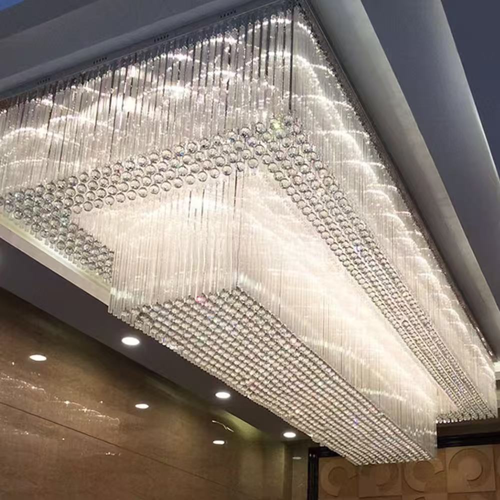 Large Gold Rectangular Crystal LED Luxury Chandelier