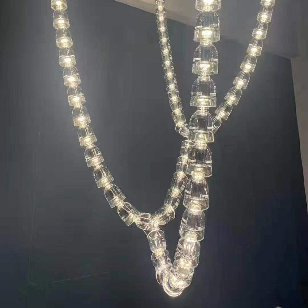 Luxury Long String Necklace Chandelier for Staircase Lobby Villa