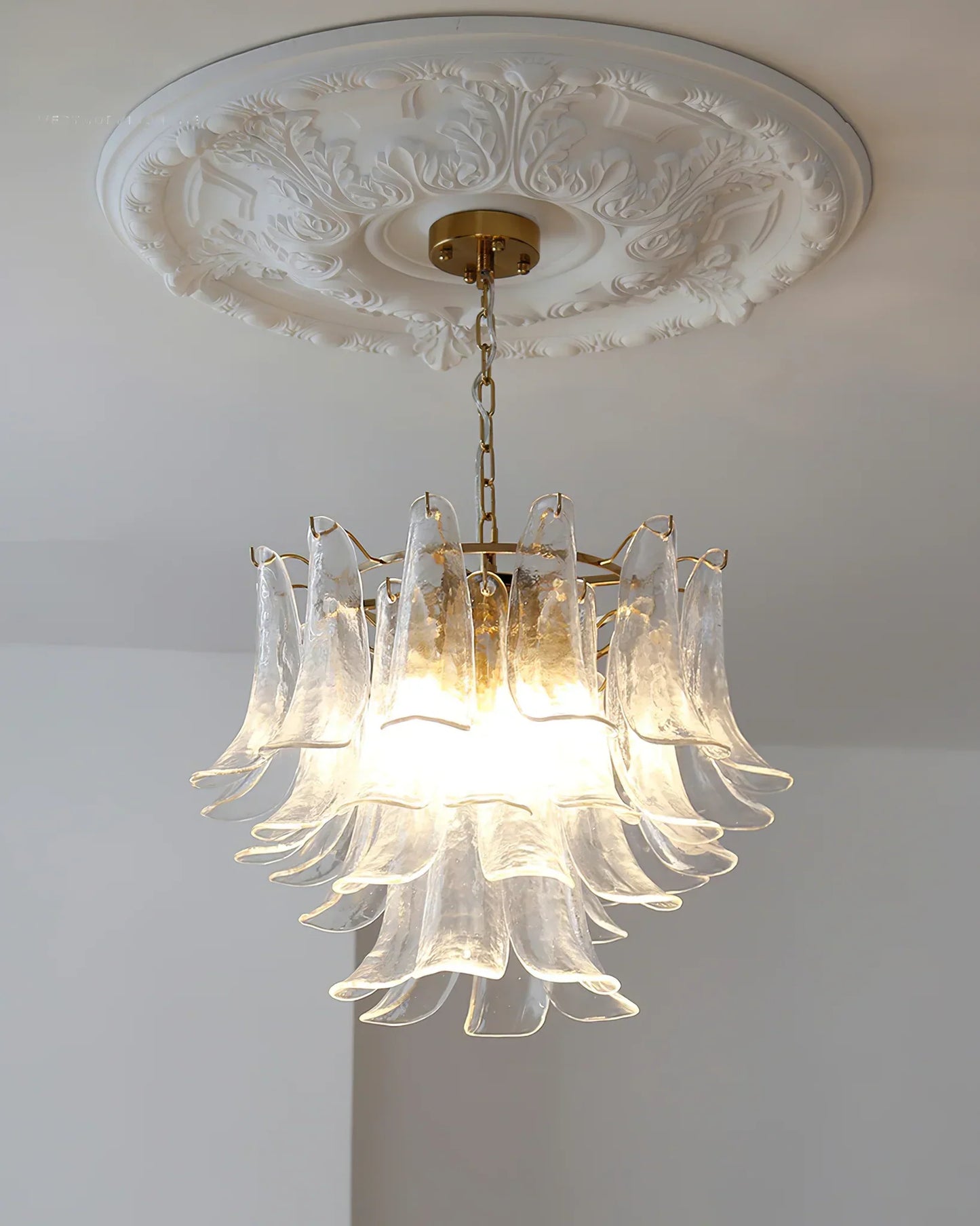 Murano Chandelier white glass detail close-up