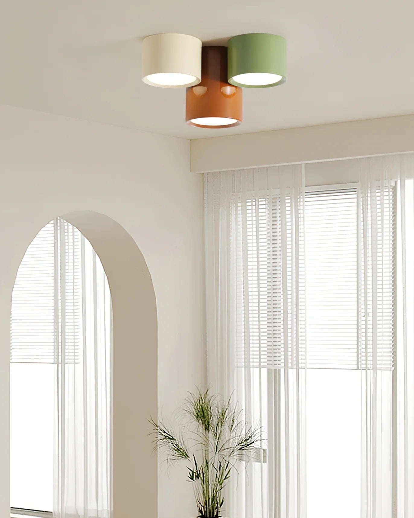 Asher color-block ceiling lamp shown illuminated