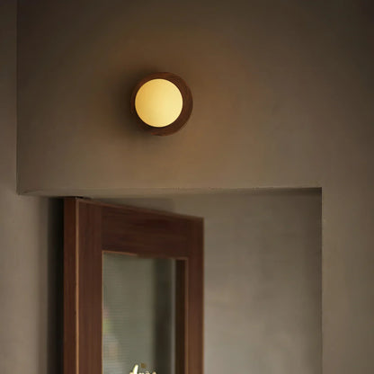 Tablet Wall Lamp wood backing detail close-up