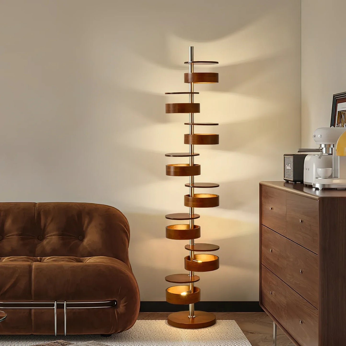 Cylindrical Wood Column Floor Lamp