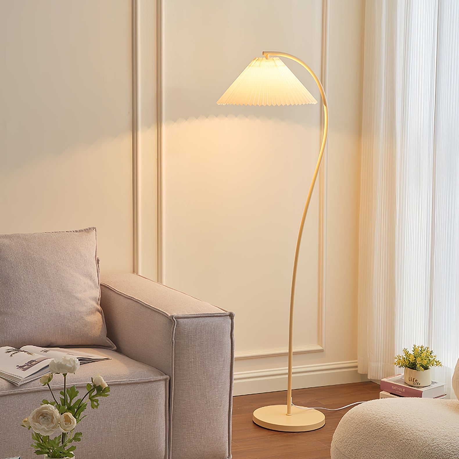 Crescini Pleated Floor Lamp warm light ambience shot