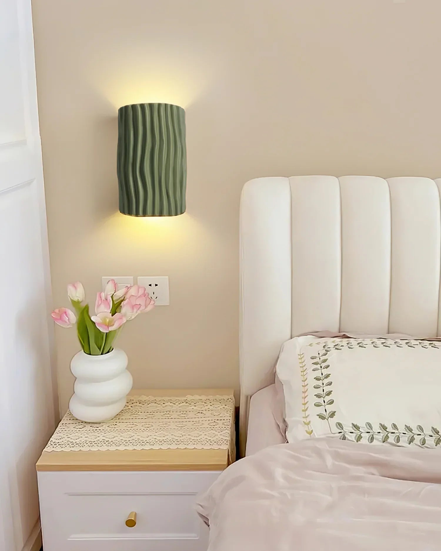 Pleated Resin Wall Lamp cream colour warm glow