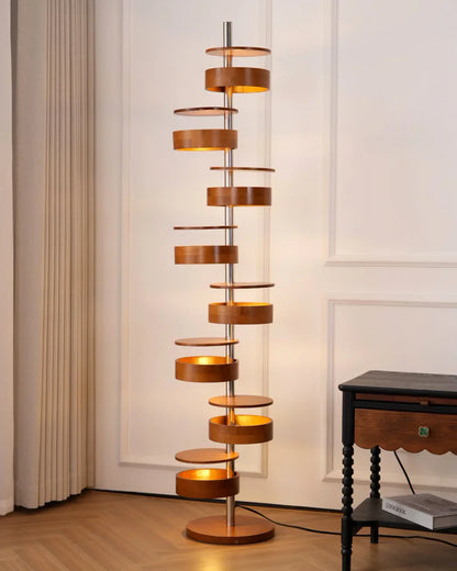 Cylindrical Wood Column Floor Lamp