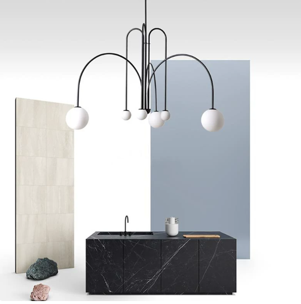 Art glass chandelier with rounded organic shades