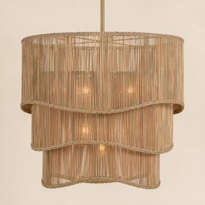 Coastal Hand-Woven Rattan Chandelier