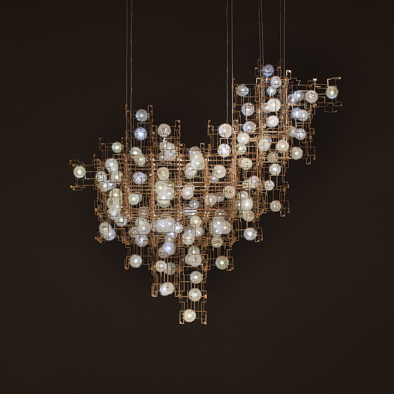 Custom Dandelion Cube LED Lobby Chandelier