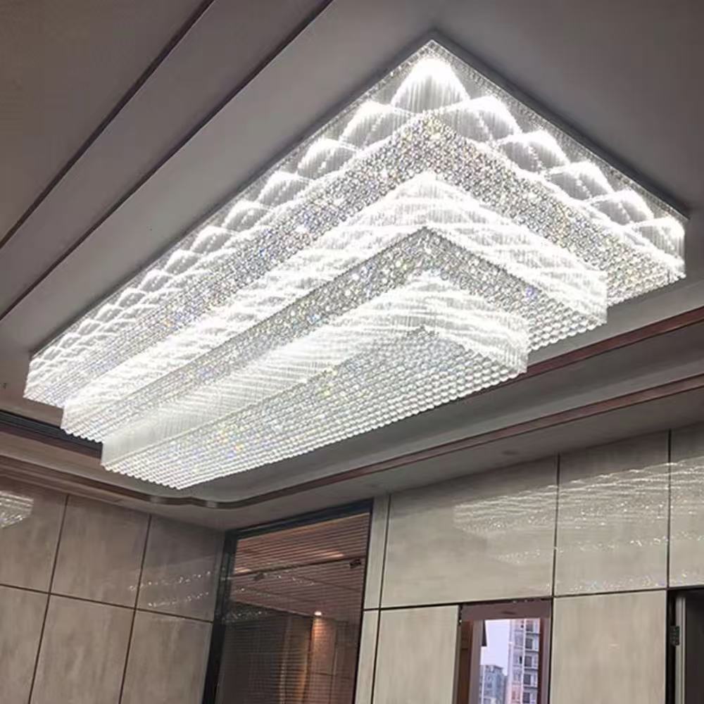 Large Gold Rectangular Crystal LED Luxury Chandelier