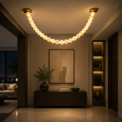 Natural alabaster sphere ceiling fixture detail