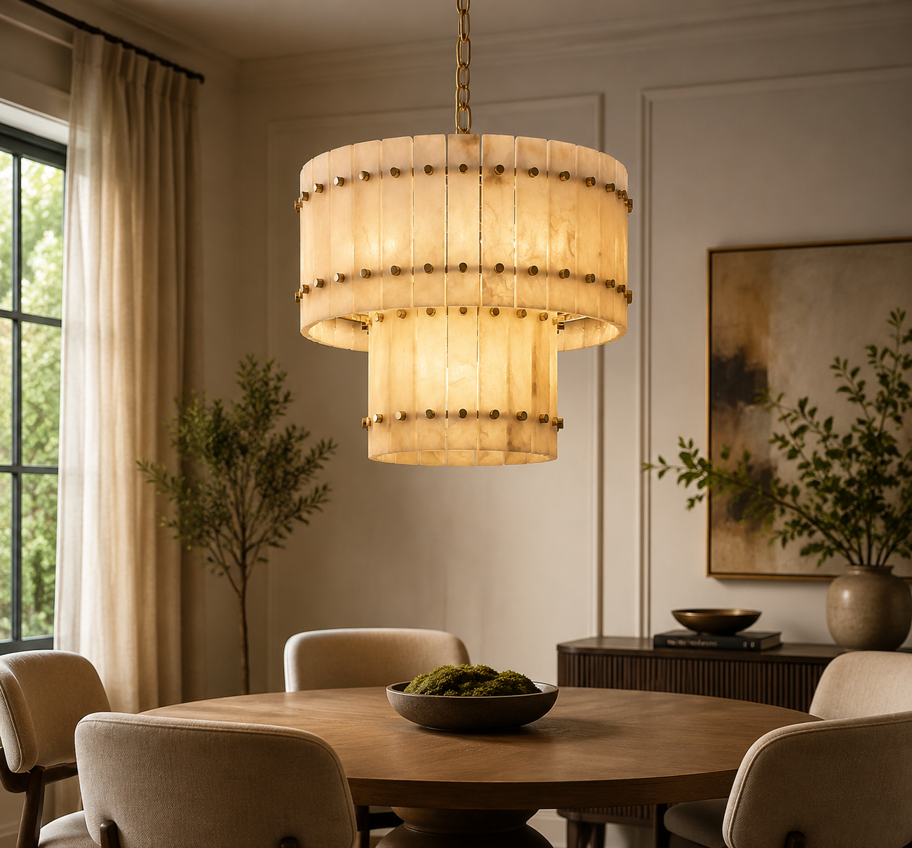 Natural Alabaster Tiered Chandelier