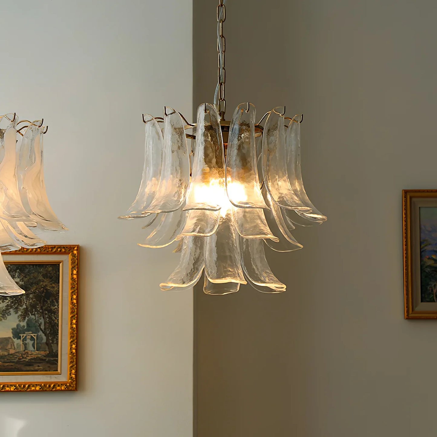 Murano Chandelier amber warm glow dining Dubai