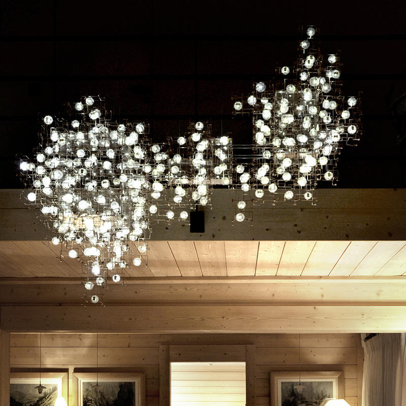 Custom Dandelion Cube LED Lobby Chandelier