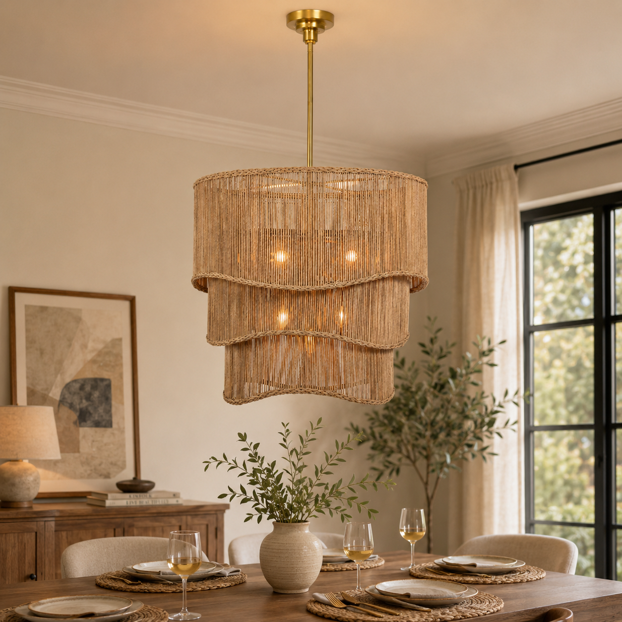 Coastal Hand-Woven Rattan Chandelier
