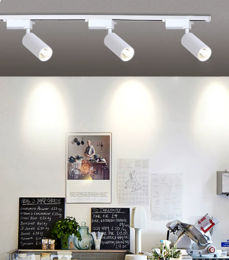 Gimbal downlight aimed toward a wall display