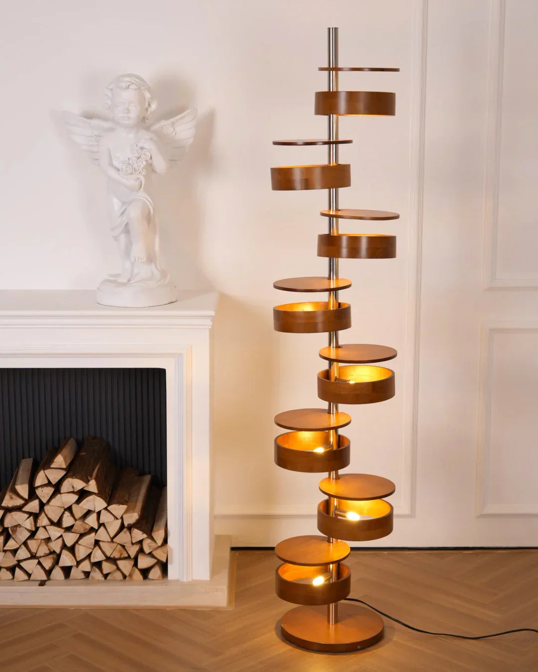 Cylindrical Wood Column Floor Lamp