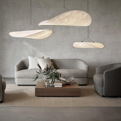 Tyvek Tense Pendant Lamp installed in Dubai apartment bedroom