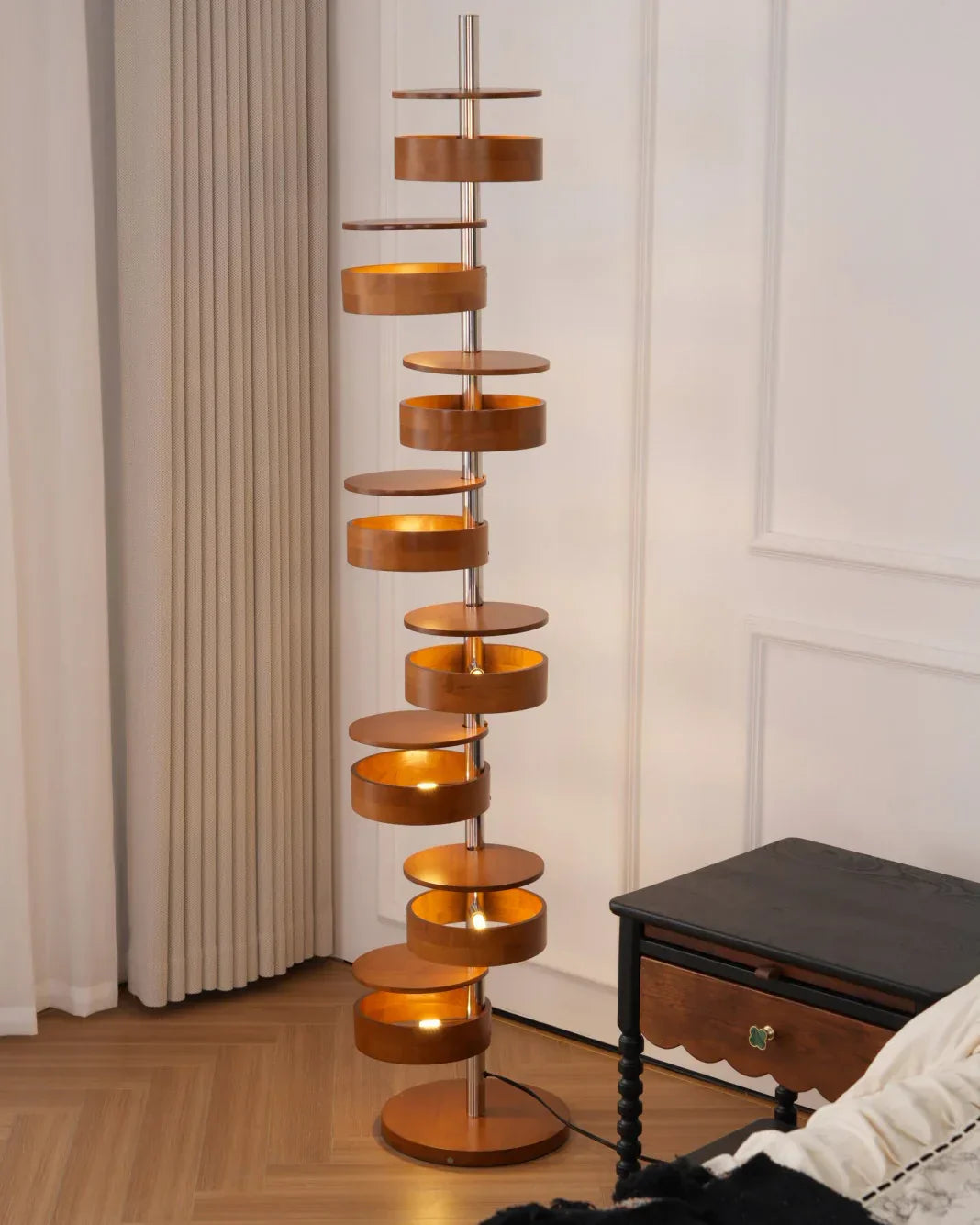 Cylindrical Wood Column Floor Lamp