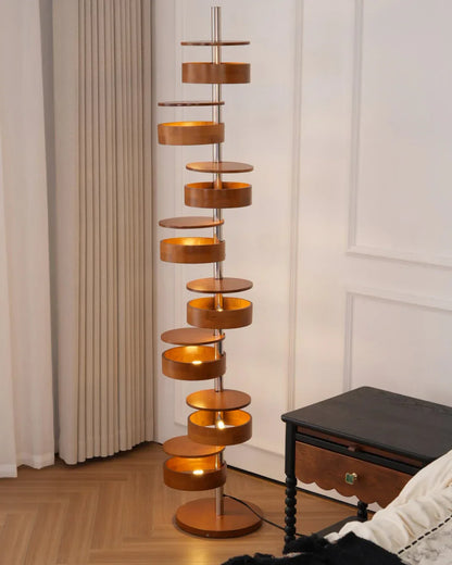 Cylindrical Wood Column Floor Lamp