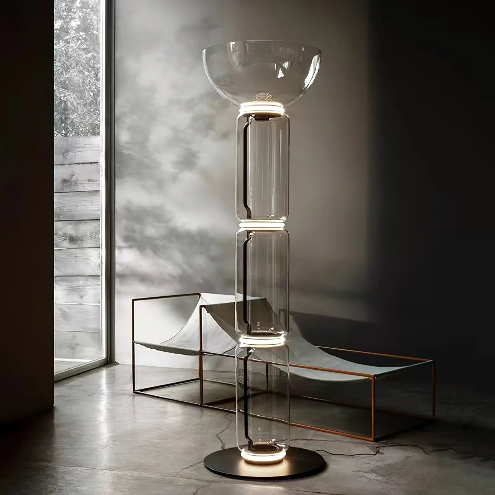 Noctambule Floor Lamp base and glass column detail