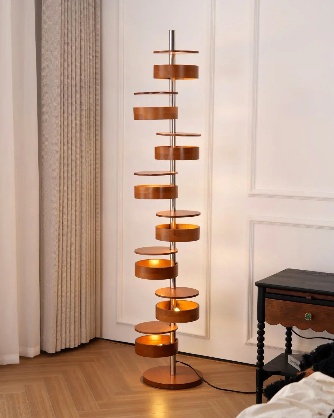 Cylindrical Wood Column Floor Lamp