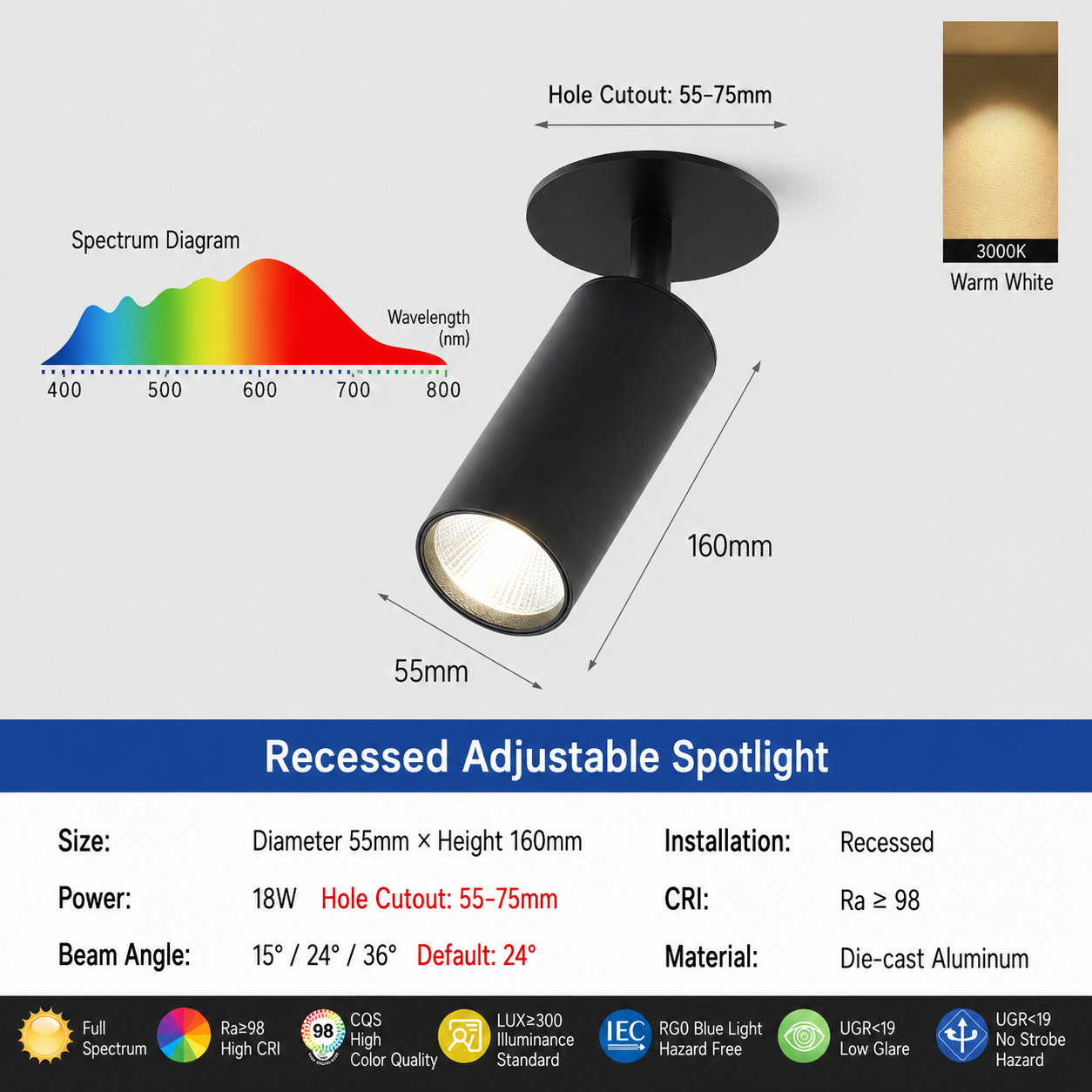 Smart Adjustable Gimbal Recessed Spotlight