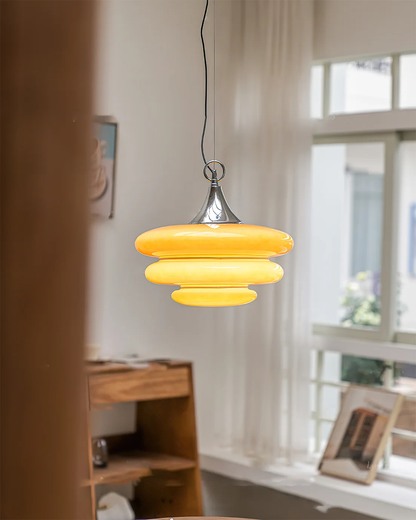Orange Glass & Chrome Pendant Light