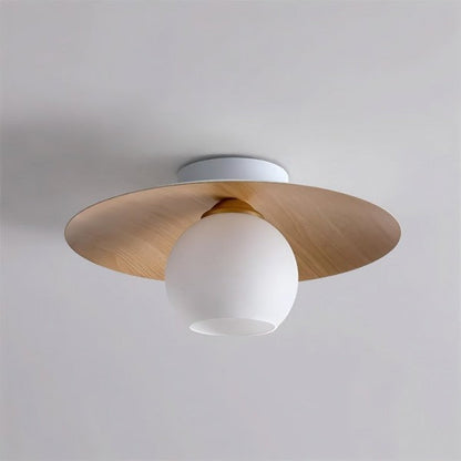 Scandinavian Wooden Glass Ribbed Globe Ceiling Lamp S07
