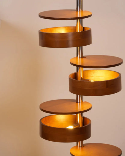 Cylindrical Wood Column Floor Lamp