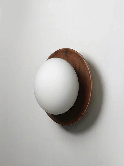 Tablet Wall Lamp glass globe sunken in wood panel