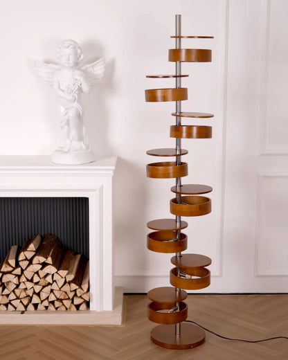 Cylindrical Wood Column Floor Lamp