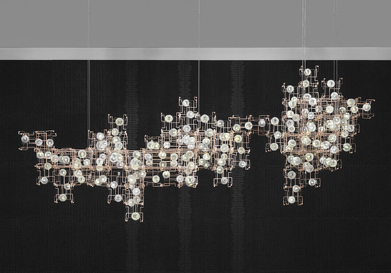 Custom Dandelion Cube LED Lobby Chandelier