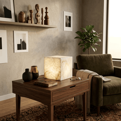 Alabaster Cube Table Lamp