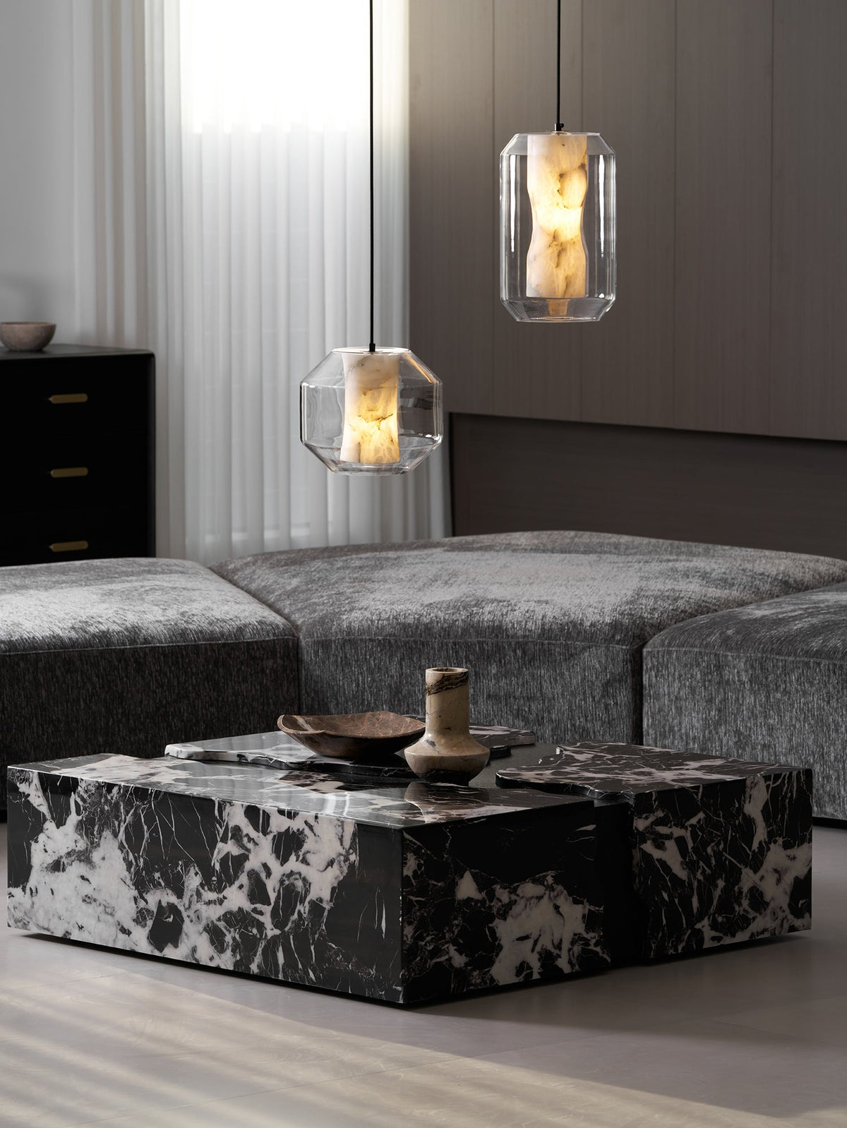 Alabaster Glass Cylinder Pendant Light