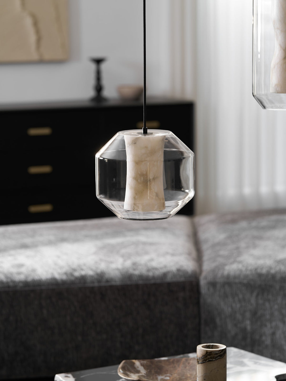 Alabaster Glass Cylinder Pendant Light