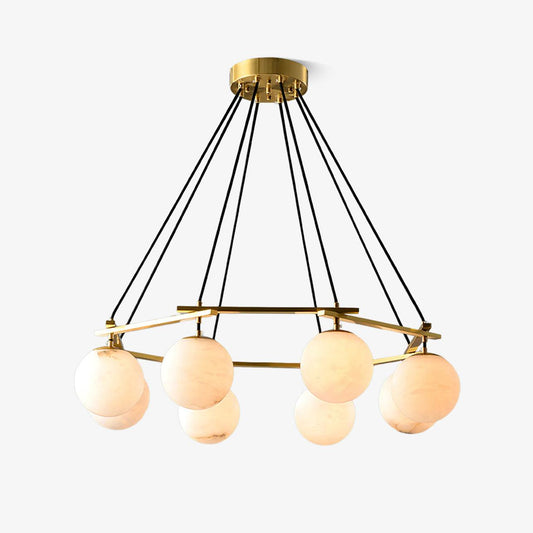 Brass Ring Alabaster Globe Chandelier