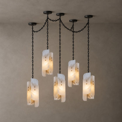 Cascading Chain Cluster Alabaster Chandelier